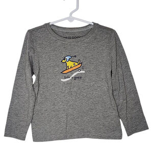 Boys Life is Good T-Shirt Size 4T Gray Long Sleeve Dog Snowboarding